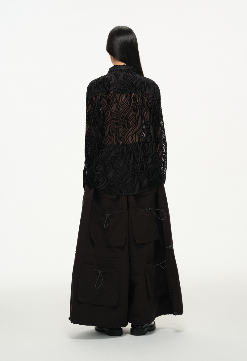 Sheer Wavy Button-Up Shirt - Midnight