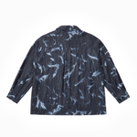 Dark denim shirt with bleached abstract pattern back