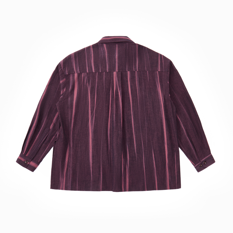 Vertical Stripe Button Up – Deep Burgundy & Rose, Relaxed Fit