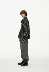 Distorted Plaid Half-Zip Pullover – Black & White, Boxy Fit