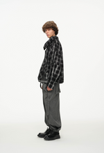 Distorted Plaid Half-Zip Pullover – Black & White, Boxy Fit