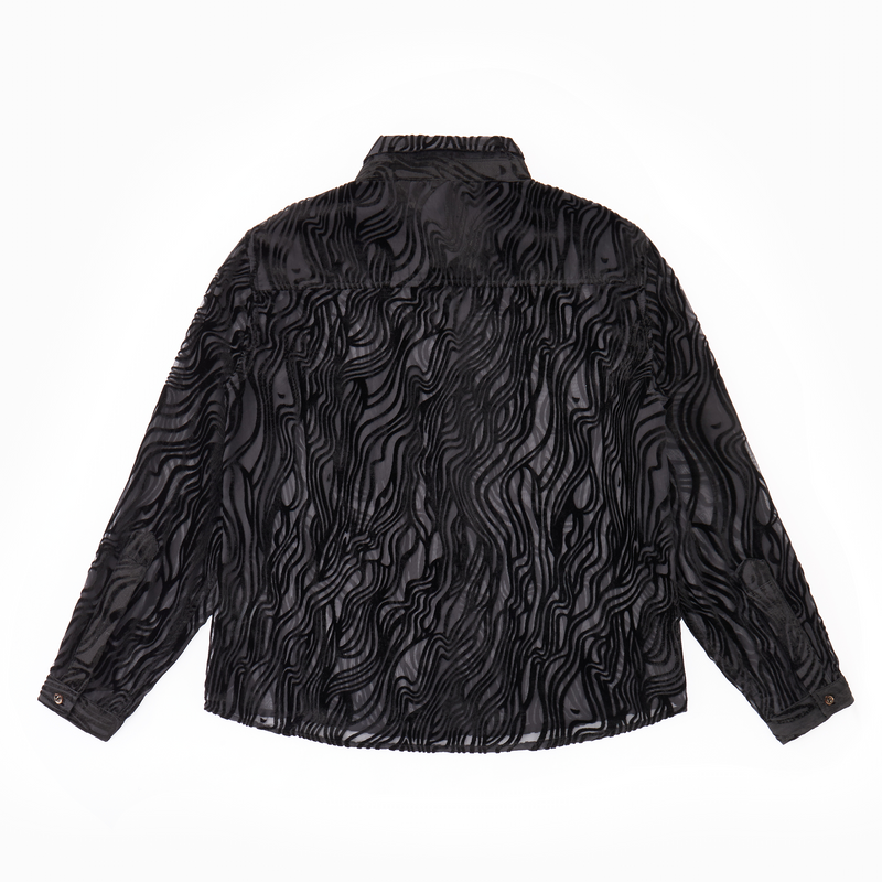 Sheer black wavy velvet textured shirt back