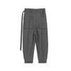 Noa Wrap-Front Pleated Pants – Wrap Around Sash Belt, Grey Pinstripe