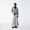 Cropped V-Neck Jacket – Striped Monochrome Twill
