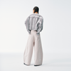Cropped V-Neck Jacket – Striped Monochrome Twill