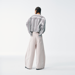 Cropped V-Neck Jacket – Striped Monochrome Twill