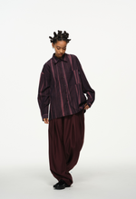 Vertical Stripe Button Up – Deep Burgundy & Rose, Relaxed Fit