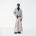 Cropped V-Neck Jacket – Striped Monochrome Twill