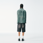 Super-Sheer High Collar Button Up – Forest Tie-Dye, Lightweight Drape