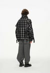 Distorted Plaid Half-Zip Pullover – Black & White, Boxy Fit
