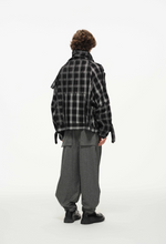 Distorted Plaid Half-Zip Pullover – Black & White, Boxy Fit