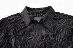 Black patterned shirt with a collar on a white background