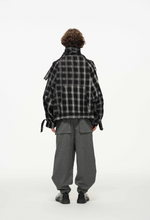 Distorted Plaid Half-Zip Pullover – Black & White, Boxy Fit