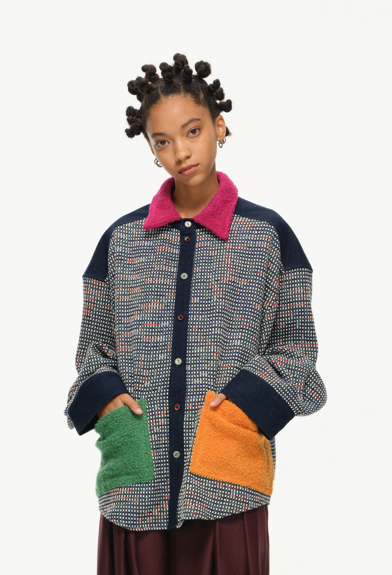Color-Block Pocket Shirt – Magenta, Green & Mustard