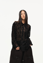 Sheer Wavy Button-Up Shirt - Midnight