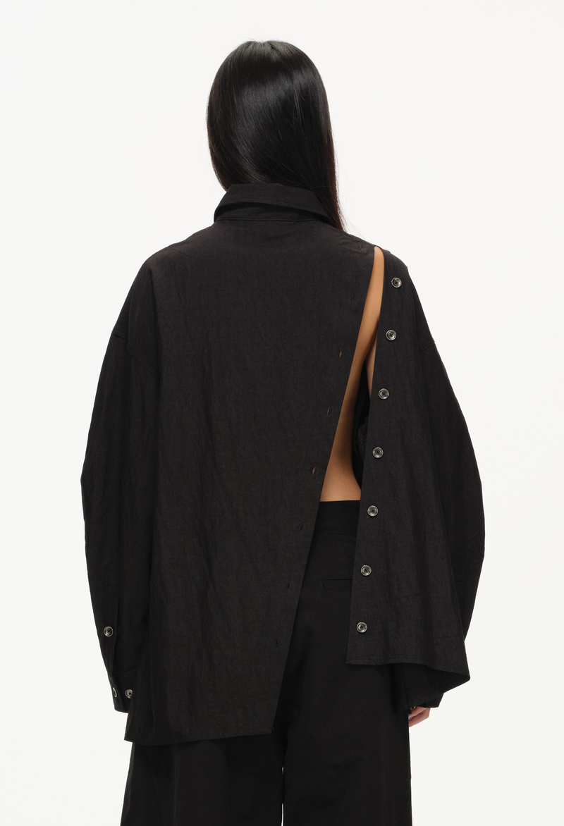 Asymmetrical Split Button Up - Midnight