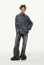 Abstract Indigo Button-Up Shirt – Washed Blue Pattern