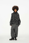 Distorted Plaid Half-Zip Pullover – Black & White, Boxy Fit