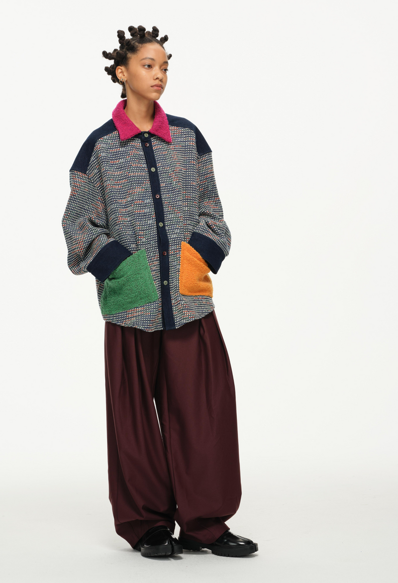 Color-Block Pocket Shirt – Magenta, Green & Mustard