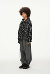 Distorted Plaid Half-Zip Pullover – Black & White, Boxy Fit