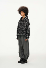 Distorted Plaid Half-Zip Pullover – Black & White, Boxy Fit