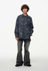 Abstract Indigo Button-Up Shirt – Washed Blue Pattern