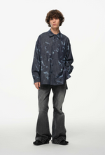 Abstract Indigo Button-Up Shirt – Washed Blue Pattern