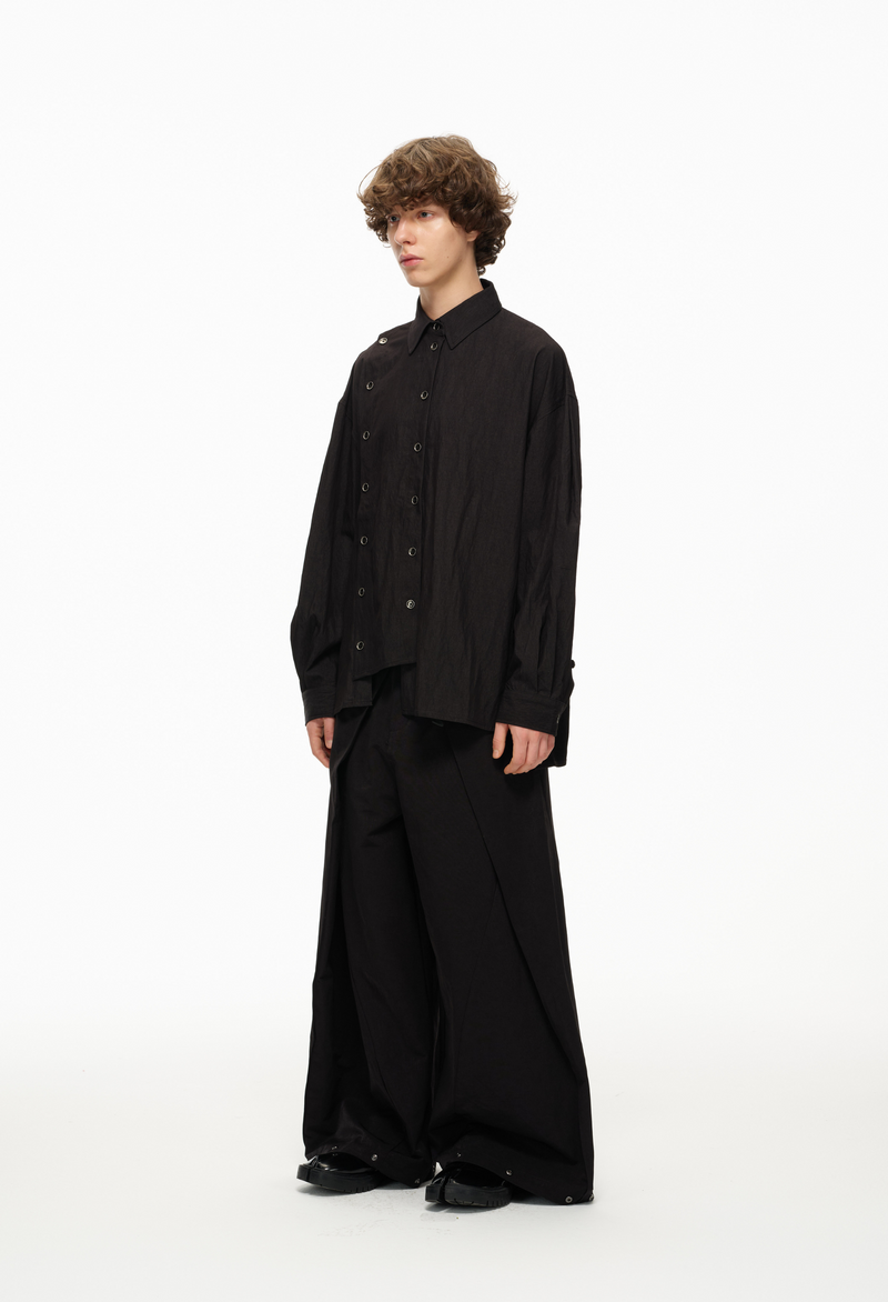 Asymmetrical Split Button Up - Midnight