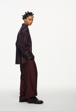 Vertical Stripe Button Up – Deep Burgundy & Rose, Relaxed Fit