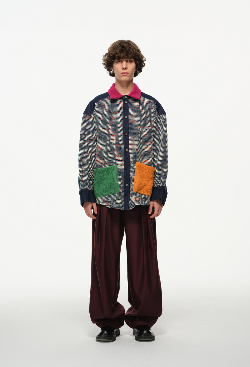 Color-Block Pocket Shirt – Magenta, Green & Mustard