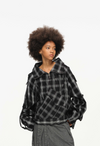 Distorted Plaid Half-Zip Pullover – Black & White, Boxy Fit