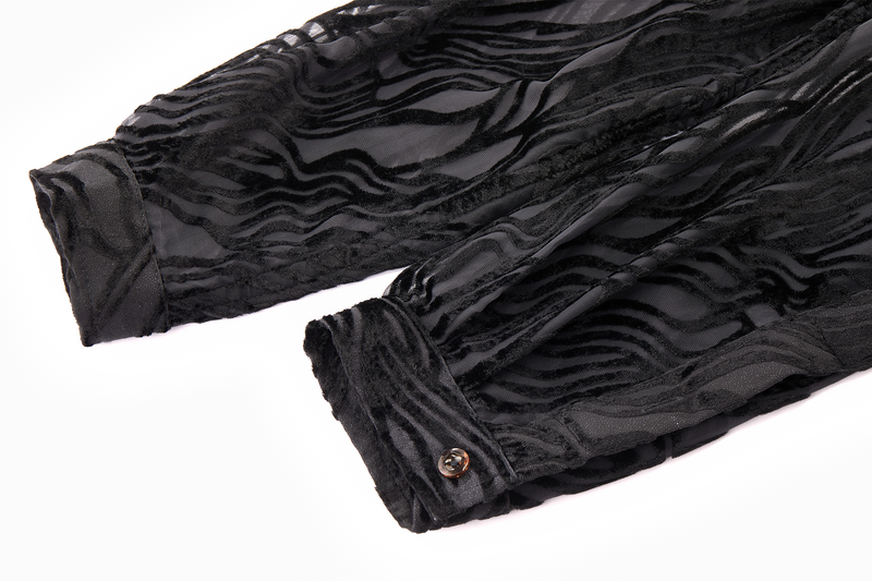 Black textured fabric with pleated cuff design on a white background