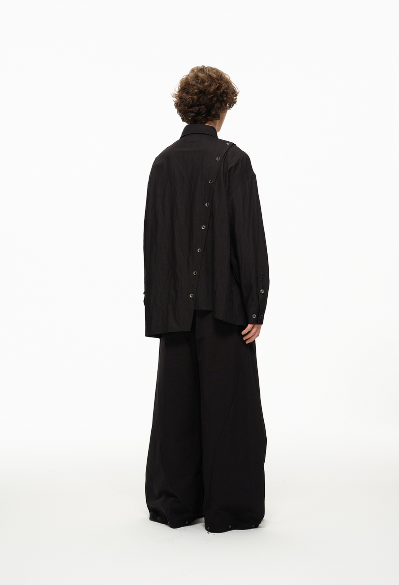 Asymmetrical Split Button Up - Midnight