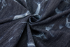 Close-up of dark denim blue fabric with subtle patterns