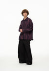 Vertical Stripe Button Up – Deep Burgundy & Rose, Relaxed Fit
