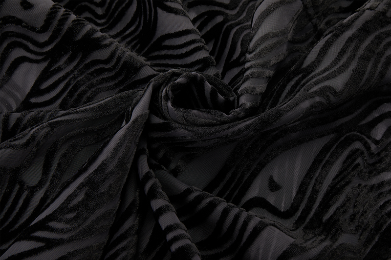 Close-up of black textured fabric with wavy pattern
