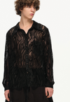 Sheer Wavy Button-Up Shirt - Midnight