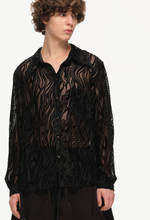 Sheer Wavy Button-Up Shirt - Midnight