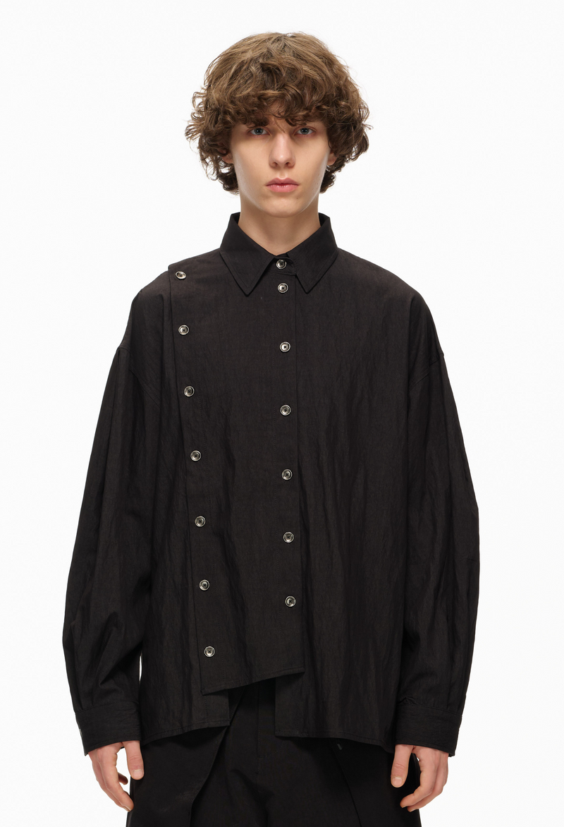 Asymmetrical Split Button Up - Midnight