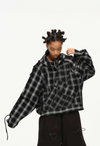 Distorted Plaid Half-Zip Pullover – Black & White, Boxy Fit