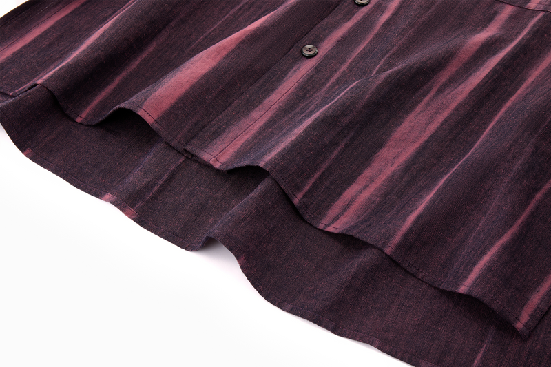 Vertical Stripe Button Up – Deep Burgundy & Rose, Relaxed Fit
