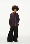 Vertical Stripe Button Up – Deep Burgundy & Rose, Relaxed Fit