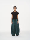 Waxed Wide Leg Pants - Jade Green, Light Wax