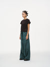 Waxed Wide Leg Pants - Jade Green, Light Wax