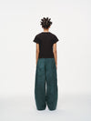 Waxed Wide Leg Pants - Jade Green, Light Wax