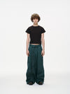 Waxed Wide Leg Pants - Jade Green, Light Wax
