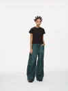Waxed Wide Leg Pants - Jade Green, Light Wax