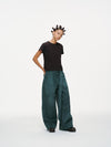 Waxed Wide Leg Pants - Jade Green, Light Wax