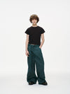 Waxed Wide Leg Pants - Jade Green, Light Wax
