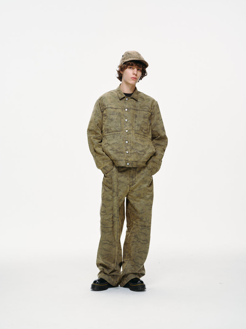 Kota Light Denim Sash Belt Pants – Subtle Washed Brown Camo